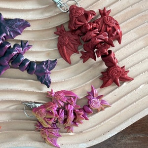 Tiny Rose Dragon Keychain, Articulated Dragon, Baby Dragon Keychain, Tiny Wyvern, Party Favors, Stocking Stuffer, Goodie Bags, Fun Gift