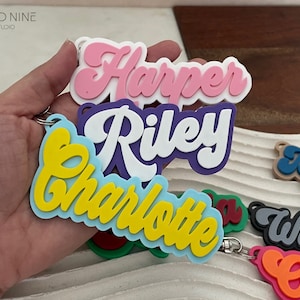 Retro Custom Name Pink Keychain, Large Personalized Name Tag Keychain, Fashion Doll Name Keychain, Stocking Stuffer, Backpack Name Tag