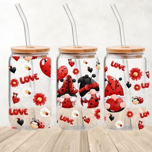 Cute Gnomes Lady bug Valentine 16 oz wrap Clear background, stickers PNG file