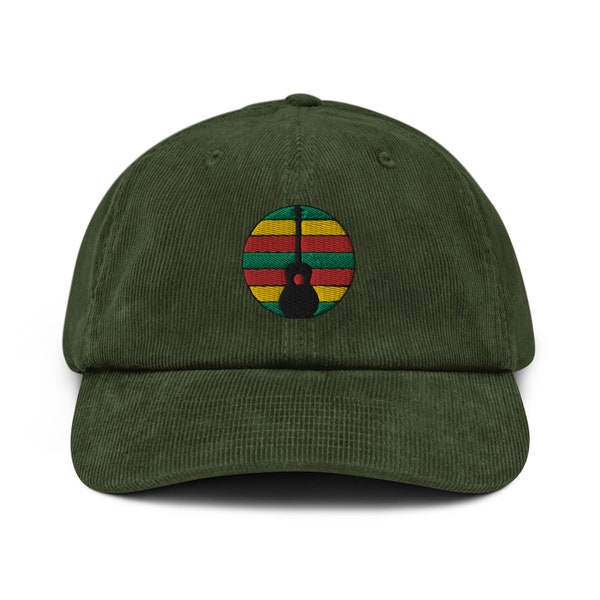 Acoustic Guitar - Rasta - Embroidered - Corduroy Hat