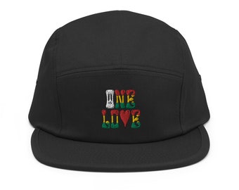 One Love (Peace/Heart) Embroidered Five Panel Cap - Yupoong