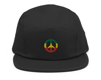 Rasta Peace Sign Embroidered Five Panel Cap - Yupoong