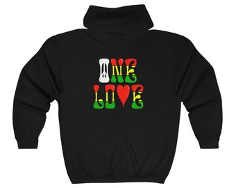 One Love (Peace/Heart) - Rasta - Unisex Heavy Blend™ Full Zip Hooded Sweatshirt (Back)