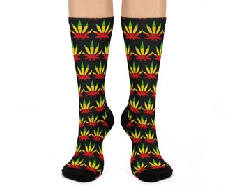 Rasta Cannabis Leaf - Cushioned Crew Socks (Black)
