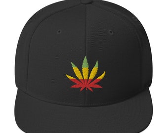 Rasta Cannabis Leaf - 9 Point - Embroidered Snapback Hat