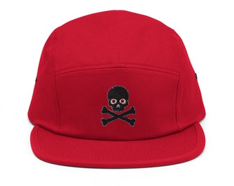 Skull & Bones w/ Red Eyes Embroidered Five Panel Cap - Yupoong