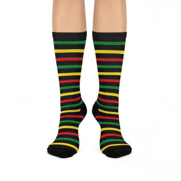 Stripes - Rasta  - Cushioned Crew Socks (Black)