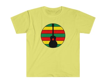 Parlor Guitar Silhouette - Unisex Softstyle T-Shirt (Rasta)