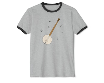 Banjo w/ Notes - Unisex Cotton Ringer T-Shirt