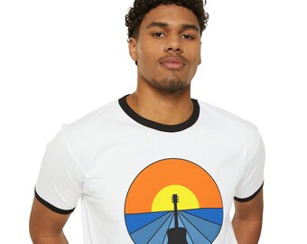 Guitar Sunset  - Unisex Cotton Ringer T-Shirt