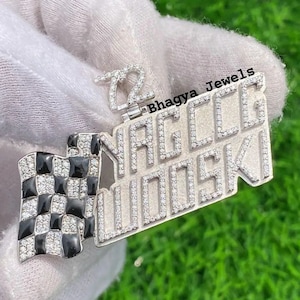 Pingente de Hip Hop com Letra de Ouro 10K | Pingente com Nome e Logotipo de Bandeira Personalizada Iced Out | Pingente de Letra de Moissanite VVS1 | Presente de Aniversário Masculino Hiphop para Ele
