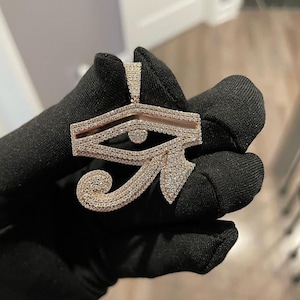 Men&#39;s Iced Out &quot;Eye of Horus&quot; Pendant, Moissanite VVS Pendant, 925 Silver Pendant, Hip Hop Jewelry, Birthday Gift for him, Passes Tester.
