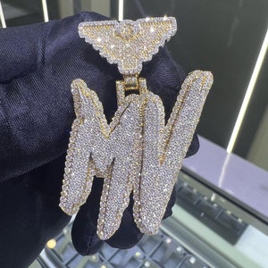 Letra personalizada Iced Out VVS Pendant, Men's Hip Hop Moissanite Pendant, 925 Silver Charm, Regalo de cumpleaños para hombres, Rapper's Jewelry pass Tester