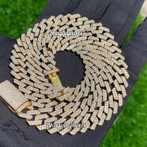 Naszyjnik MOISSANITE Prong Miami Cuban Link Chain wykonany z 14-karatowego różowego złota Vermeil na litym srebrze próby 925, 14" - 24" PRZESZEDŁ test DIAMENTÓW!!!