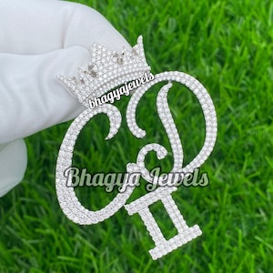 Colgante de moissanita con inicial de corte redondo/Colgante de moissanita con letra personalizada/Colgante de moissanita con inicial de letra cursiva/Regalo de cumpleaños para ella y él