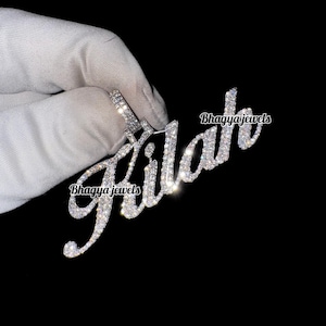 Colgante con inicial de diamante en oro blanco macizo de 14 quilates, hecho a mano, con letra cursiva, collar con monograma personalizado, regalo de joyería unisex personalizado con letra de oro.