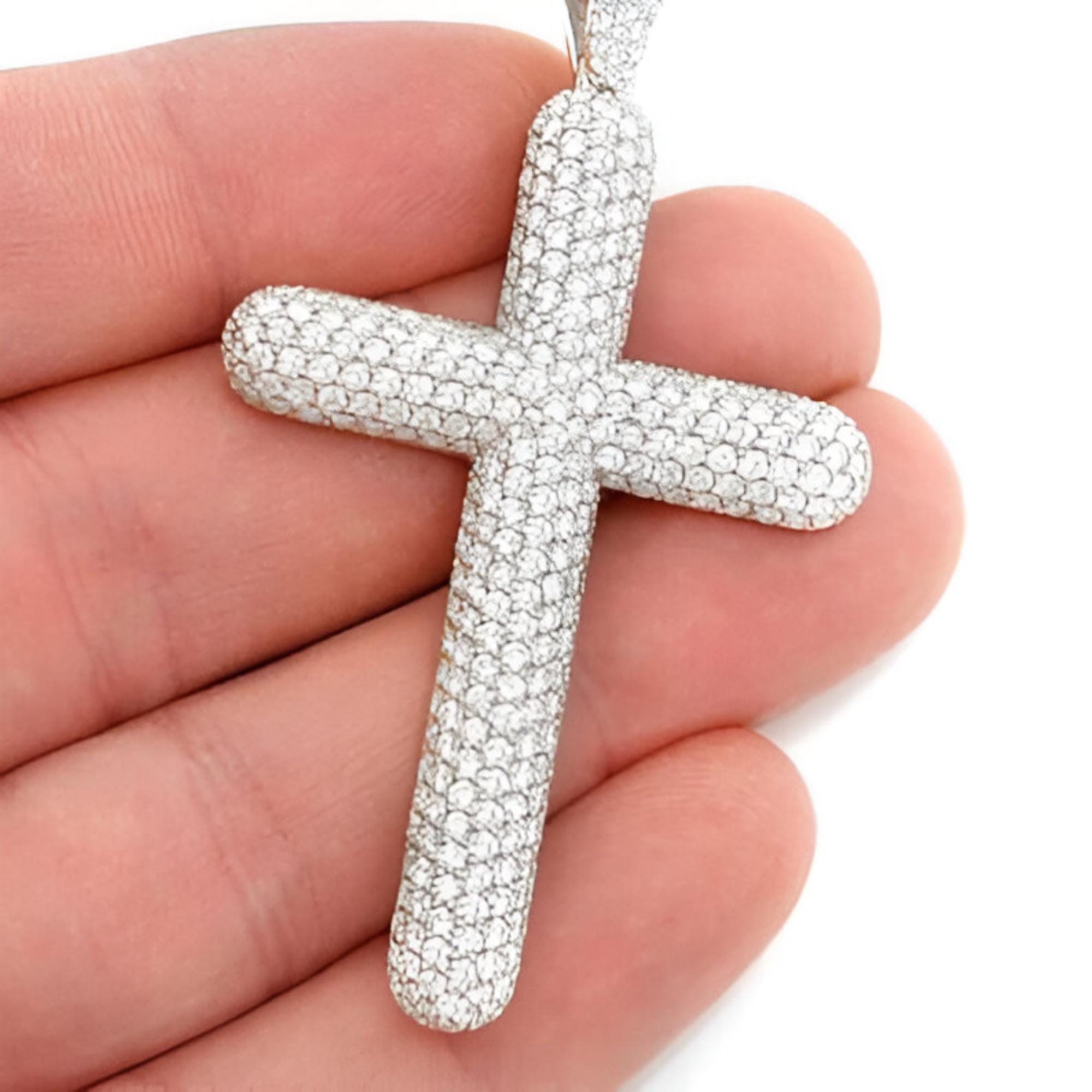 925 Sterling Silver Big Iced Out Cross Pendant 8.5 Ct Moissanite Passes ...