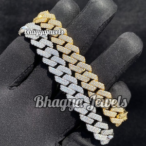Męska oryginalna bransoletka VVS Moissanite 12 mm z kubańskiej stali, bransoletka Hip Hop Cuban Link ze srebra 925, w pełni lodowato-wykończona bransoletka z kubańskiej stali, prezent dla kobiet i mężczyzn