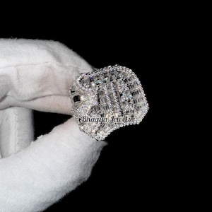 Baguette Round Moissanite Diamond D Letter Ring,Bling Hip Hop Style Ring,Champion Custom Moissanite Rapper Ring, Icy Any Letter Ring For Him