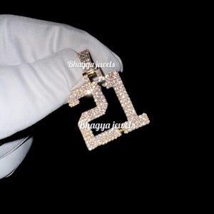 Pingente personalizado de moissanita VVS com 21 números, banhado a ouro amarelo, prata esterlina 925, com diamante, para presente de hip hop, para ele/ela