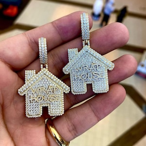 Collar de diamantes redondos con hielo para hombre, colgante de diamantes de moissanita VVS, colgante de plata 925 personalizado para el hogar, colgante de letras de hip hop personalizado