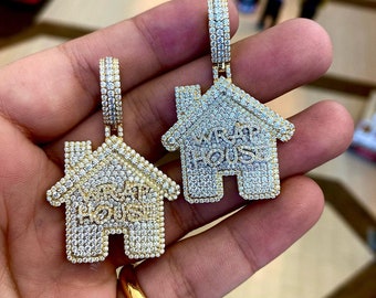 Mens Full Ice Out Round Diamond Necklace VVS Moissanite Diamond Pendant 925 Silver Custom Home Pendant Custom Hip Hop Letter Pendant