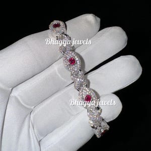 VVS Iced Out Evil Eye Bracelet Made In 925 Sterling Silver Embellished With Shinny Moissanite made Ruby Stone For Birthday &Anniversary Gift