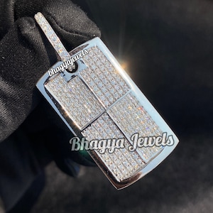 Micro Pave Dog Tag Pendant, Silver Diamond Dog Tag Pendant, Moissanite Princess Diamond Dainty Dog Tag Charm, Bridesmaid Gifts