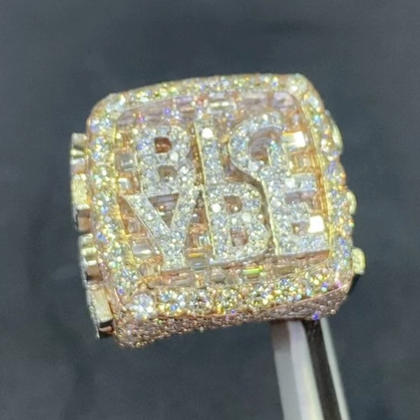 Baugette Rapper Ring Custom Championship Name 925 Sterling Silver Iced Out Round & Baguette ...