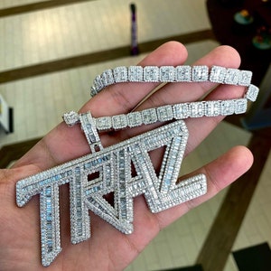 Custom VVS Iced Out Moissanite Letter Pendant, Men's Hip Hop TRAZ Letter Pendant, 925 Silver Pendant, Custom Hip Hop Jewelry, regalo para hombres