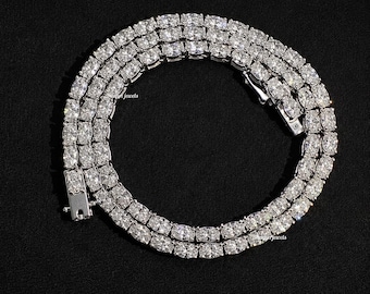 VVS Oval Moissanite Tennis Chain, Men Women Iced out Moissanite Tennis Necklace, 925 Silver Tennis Chain Gift for him/her, Valentine Gift