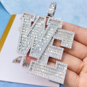 Personalizado moissanite diamante carta pingente 925 prata hip hop nome inicial redondo & baguette diamante pingente colar bling pingente para presente