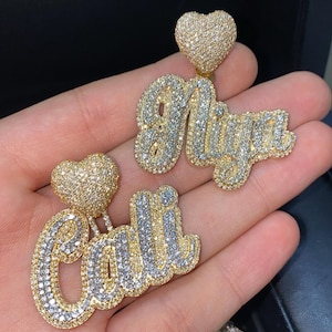 Collar con colgante de plata de ley 925 personalizado, hecho a mano, con corazón, campana, moissanita VVS, diamante redondo y dos tonos, estilo hip hop.