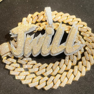 Colgante de letra hecho a mano personalizado de primera calidad, Diamante de moissanita redondo de dos tonos con nombre helado, Colgante de hip hop, Collar de plata de ley 925 ostentoso