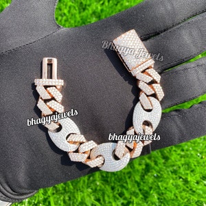 14 mm 925 Srebro Sterlingowe Iced Out Moissanite Miami Kubańskie Linki Bransoletka z Zamkiem Pudełkowym Bling Chain Biżuteria Hip Hop dla Mężczyzn / Kobiet / Unisex