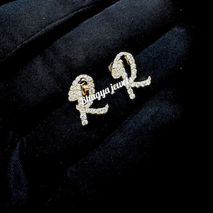 Pendiente de oro macizo de 10 quilates con forma de letra y diamante natural, pendientes con forma de letra y diamante, regalo de San Valentín para ella, regalo de aniversario para esposa o novia
