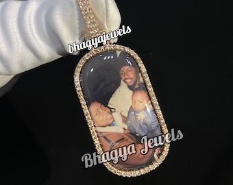 Pingente de foto VVS Premium com glacê VVS Moissanite Memory Pendant para homens Joias 925 Prata Pingente Presente de aniversário de Pingente Passado no Teste de Diamante