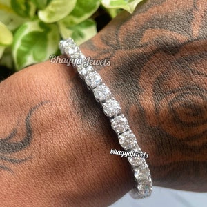 Bransoletka tenisowa VVS Diamond, 5 mm okrągła bransoletka tenisowa Moissanite, 925 srebrna męska bransoletka hip-hopowa, Pass Diamond Tester, prezent dla niego i dla niej