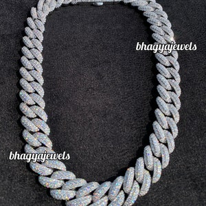 Premium 19mm 925 sterling Silver Men & Women Miami Cuban Link Chain Fully Iced Out Round Moissanite Diamond Hip Hop Necklace Bling Jewelry