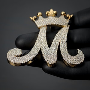 Colgante con letra M completamente helado, VVS1, moissanita, diamante, estilo hip hop, plata 925, rapero, para hombre, hecho a mano, con moissanita, regalo