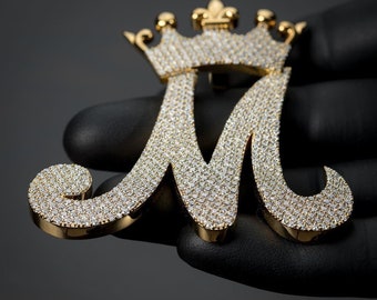 Fully Iced out Charm Letter M Pendant VVS1 Moissanite Diamond Hip Hop Pendant 925 Silver Rapper Men Custom Handmade Moissanite Pendant Gift