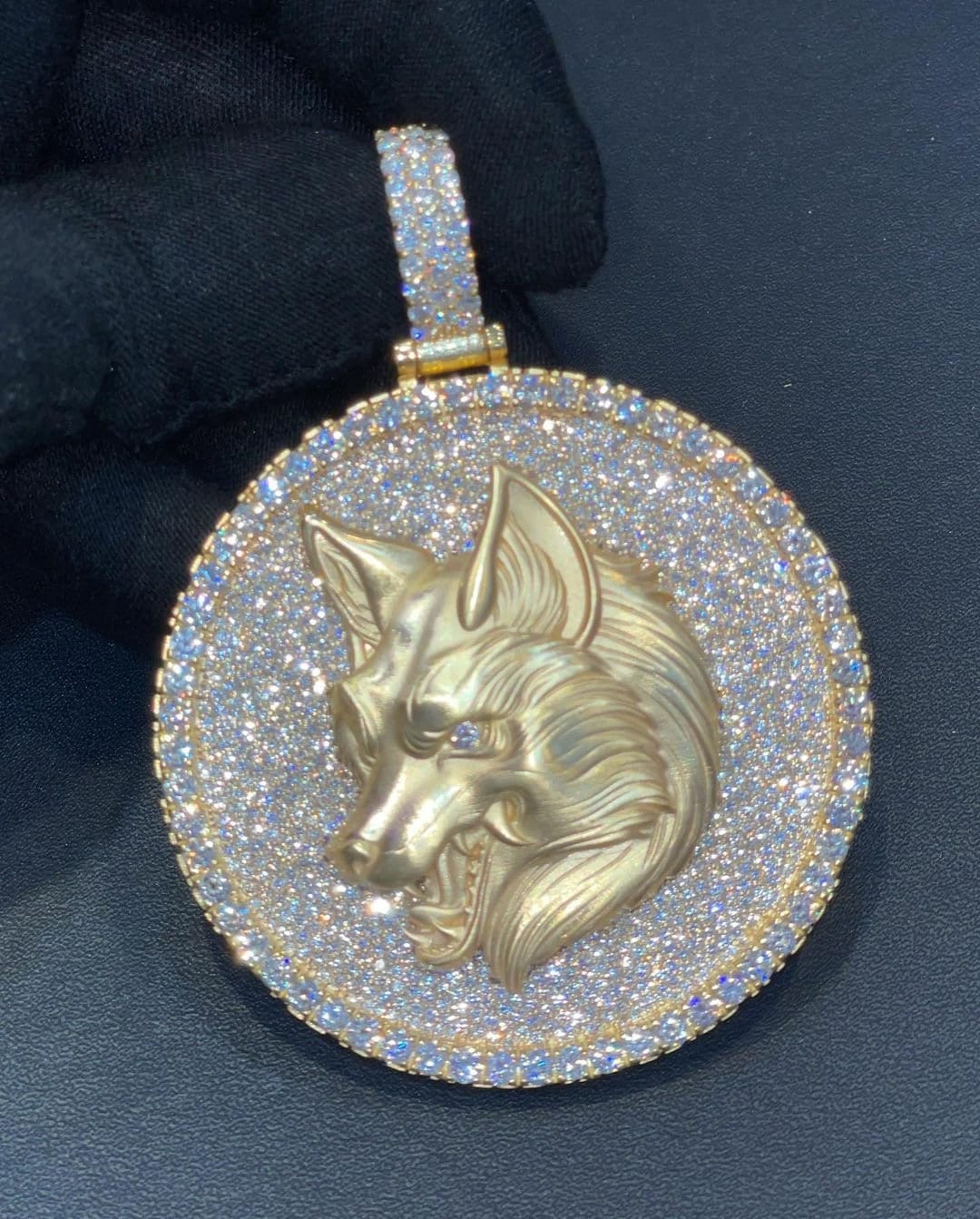 Custom Hip Hop 12 Ct. Moissanite VVS 925 Sterling Silver Round Wolf 3D ...