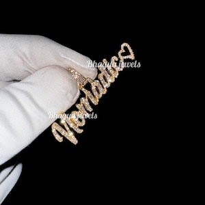 Colgante de letra cursiva, colgante con nombre de diamante natural de 10 quilates, colgante de una sola capa, collar pequeño, dije de cualquier fuente cursiva para regalo de cumpleaños