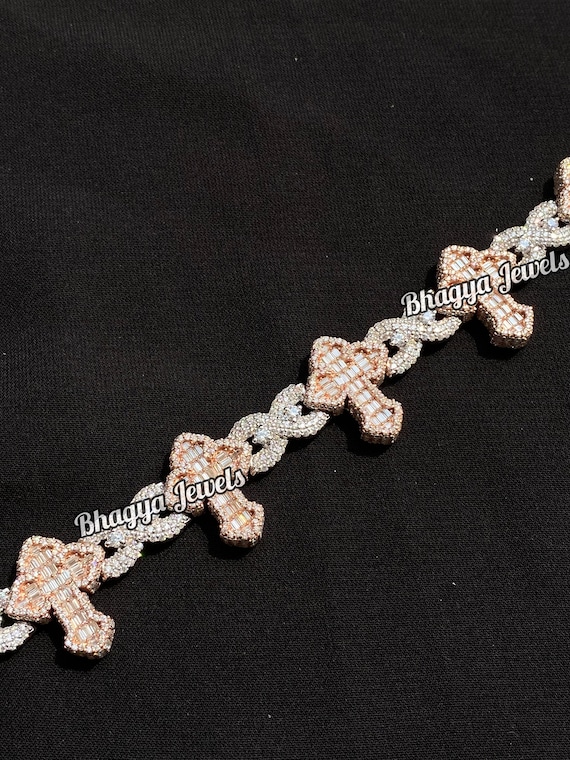 Fully Iced Out CROSS Bracelet, VVS Moissanite Diamond