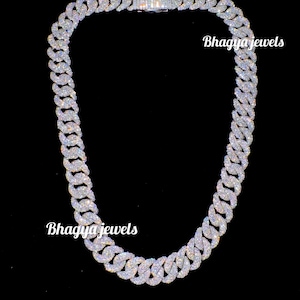 VVS Moissanite Unisex Diamant kubanische Gliederkette, 20 MM Unisex Moissanite kubanische Halskette, 925er Silber Moissanite Miami Link kubanische Herrenkette