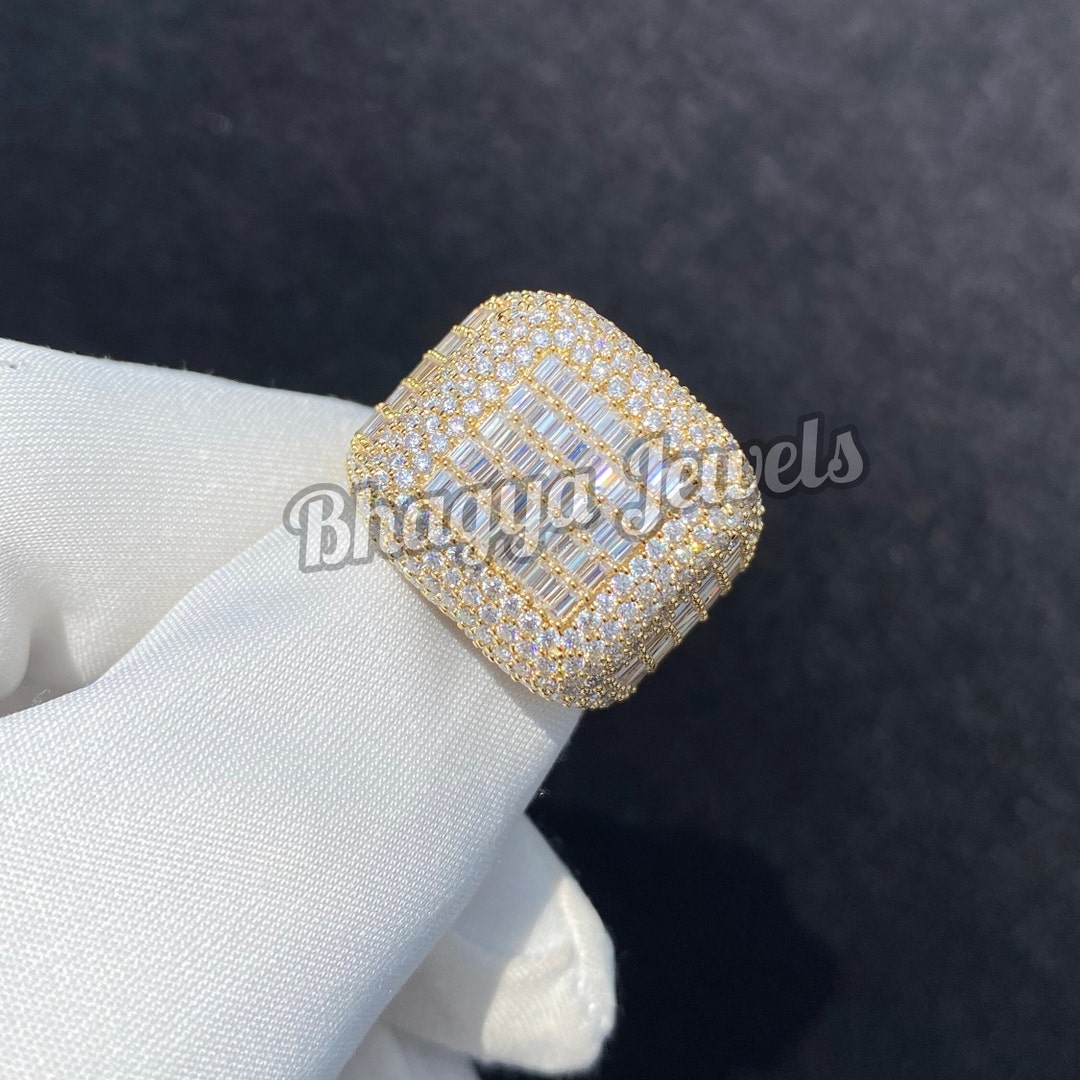 Baugette Rapper Ring Men's Iced Out Moissanite Diamond Champion Ring, Custom Made Initial ...