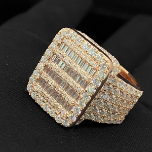 Baguette Diamond Men&#39;s Engagement Hip Hop Ring, Custom Initial Luxury VVS Moissanite Champion Ring