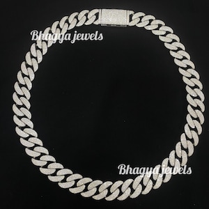 Cadena cubana con tachuelas de moissanita VVS personalizada de 14 mm y 22 pulgadas, collar de moissanita, cadena de eslabones cubanos de Miami para hombre, collar de eslabones cubanos de hip hop