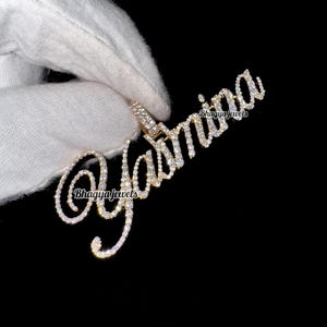 Colgante con nombre personalizado de diamantes pavé en oro macizo de 14 quilates, collar con letras de diamantes naturales, regalo personalizado con nombre para ella, nombre personalizado con diamantes