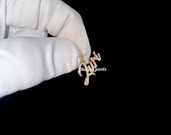 10K Gold Lab Grown Diamond Name Necklace, Personalized Pendant Necklace, Bling Name Necklace, Script Name Iced Out Jewelry, Gift For Him Her